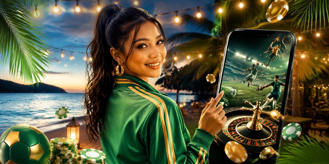 Pengguna bermain casino dan taruhan lewat ponsel di tepi pantai dengan santai dan bebas